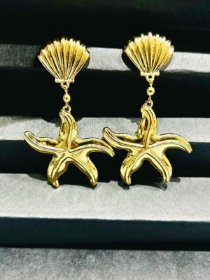 Gold-Plated Shell and Starfish Anti Tarnish Dangler Earrings