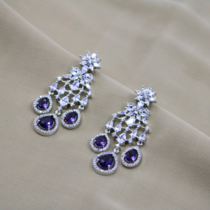 Rhodium Plated Purple Zircon Dangler Earrings