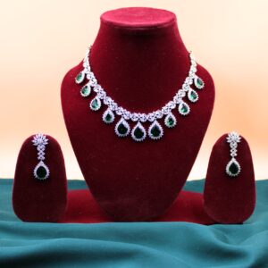 Rhodium Plated Zircon Blue Choker Necklace Set
