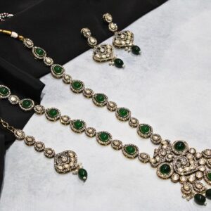 Gold Plated Moissanite Kundan CZ Long Necklace Set