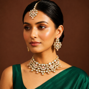 Gold Plated Pink Meenakari Kundan Heavy Choker Necklace Set