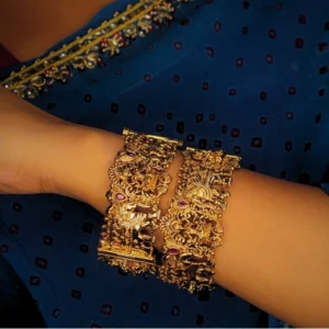 Gold-Plated Goddess Laxmi Temple Kada Bangles, Set of 2
