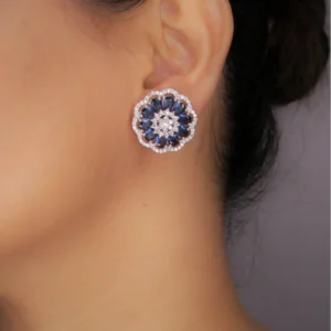 Rhodium Plated Purple Synthetic Stone Zircon Stud Earrings