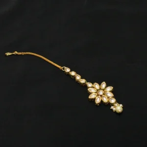 Gold Plated Meenakari Kundan Pearl Drop Maangtikka