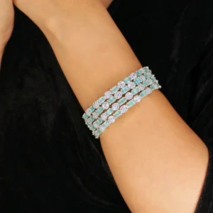 Rhodium Plated Zircon Slide Bangles, Set of 4