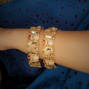 Gold-Plated Elephant Screw-Openable Bangles, Set of 2