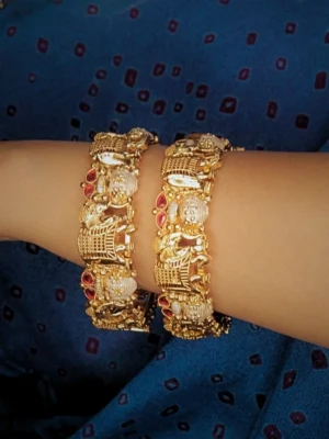 Gold-Plated Elephant Screw-Openable Bangles, Set of 2