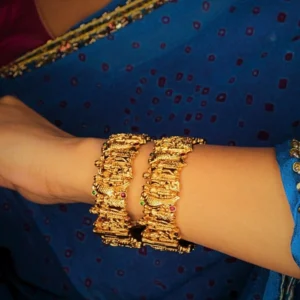 Gold-Plated Ram, Sita & Laxman Kada Bangles, Set of 2