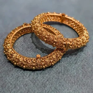 Gold-Plated Temple Screw-Openable Kada Bangles, Set of 2