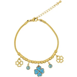 Gold-Plated Blue Onyx Stone Charm Bracelet