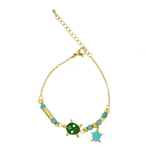 Gold-Plated Tortoise Beads Charm Bracelet