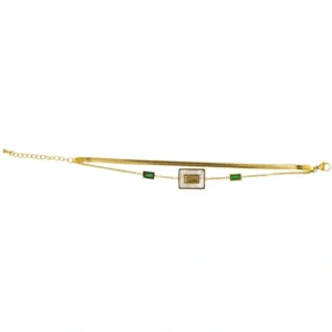 Gold-Plated MOP Synthetic Emerald Layered Charm Bracelet