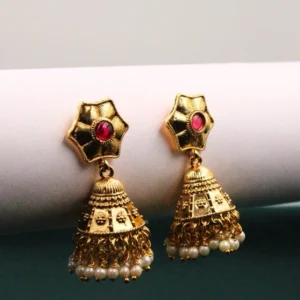 Gold Plated Synthetic Stone Rajwadi Jhumka Earrings