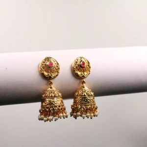 Gold Plated Synthetic Stone Rajwadi Traditional Jhumka Earrings