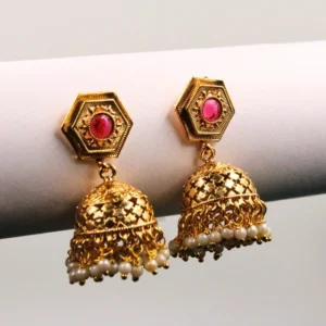 Gold Plated Synthetic Stone Rajwadi Traditional Jhumka Earrings