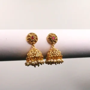 Gold Plated Synthetic Stone Rajwadi Traditional Jhumka Earrings