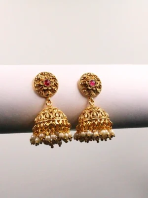 Gold Plated Synthetic Stone Rajwadi Traditional Jhumka Earrings