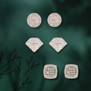 Rhodium Plated Zircon Multiple Shape Combo Stud Earrings Set