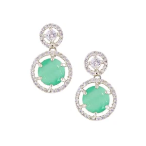 Rhodium-Plated AD Turquoise Onyx Stone Dangler Earrings