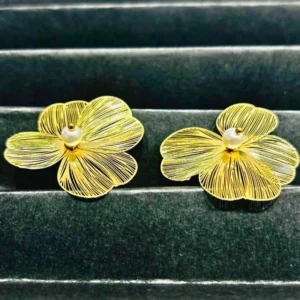 Gold-Plated Flower Design Anti Tarnish Stud Earrings