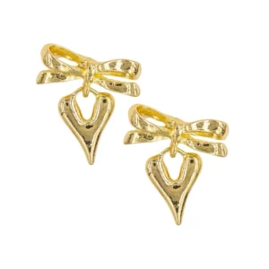 Gold-Plated Bow and Leaf Design Dangler Earrings