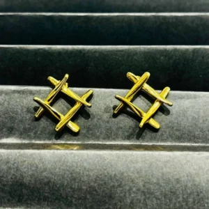 Gold-Plated Hash Design Stud Earrings