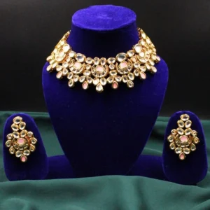 Gold Plated Pink Meenakari Kundan Heavy Choker Necklace Set