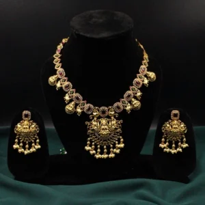 Gold Plated Zircon Temple Long Necklace Set