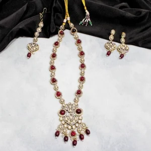 Gold Plated Moissanite Kundan CZ Long Necklace Set