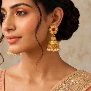 Gold Plated Rajwadi Jhumka Earrings