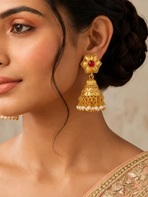 Gold Plated Rajwadi Jhumka Earrings