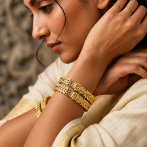Gold Plated Temple Slide Bangles, Set of 2