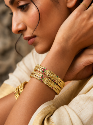 Gold Plated Temple Slide Bangles, Set of 2