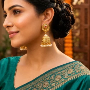 Gold Plated Rajwadi Traditional Jhumka Earrings