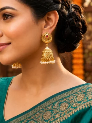 Gold Plated Rajwadi Traditional Jhumka Earrings