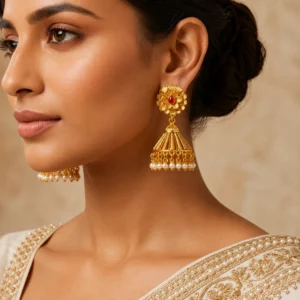 Gold Plated Rajwadi Jhumka Earrings for Women