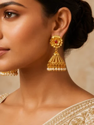 Gold Plated Rajwadi Jhumka Earrings for Women