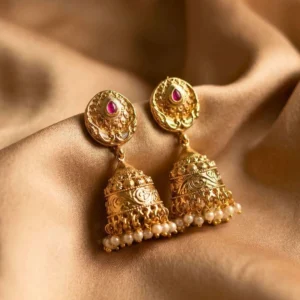Gold Plated Synthetic Stone Rajwadi Traditional Jhumka Earrings