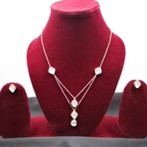 Gold Plated Moissanite Kundan Layered Pendant Necklace Set