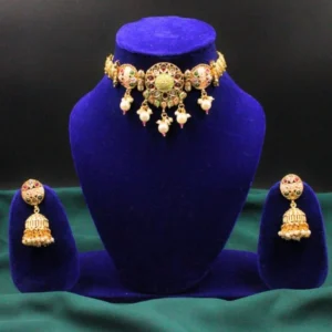 Gold Plated Meenakari Rajwadi Choker Necklace Set