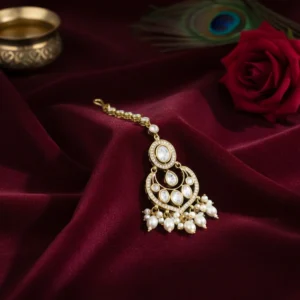 Moissanite Polki Pearl Chandbali Maang Tikka