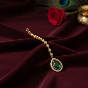 Green Stone Almond-Shaped Maang Tikka