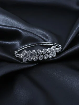 American Diamond Leaf Motif Openable Kada