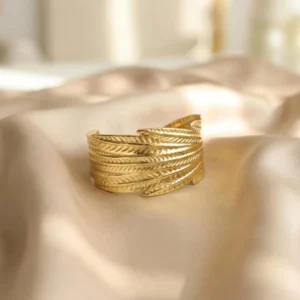 Antique Leaf Textured Wide Adjustable Cuff Kada