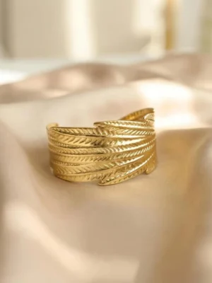 Antique Leaf Textured Wide Adjustable Cuff Kada