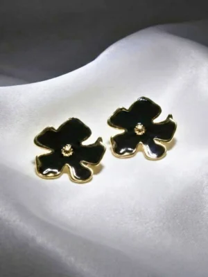 Black Meenakari Flower Stud Earrings