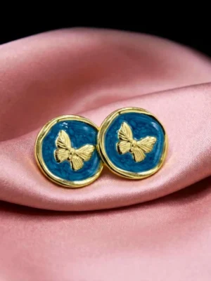 Blue Meenakari Butterfly Motif Stud Earrings