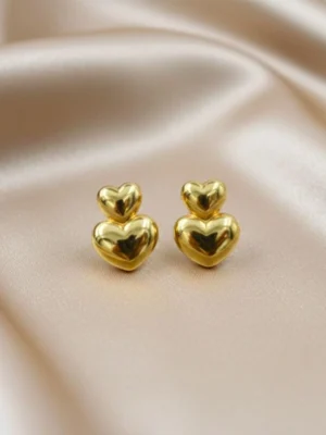 Double Heart Chunky Anti Tarnish Stud Earrings