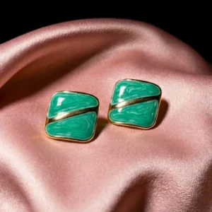 Green Meenakari Square Stud Earrings