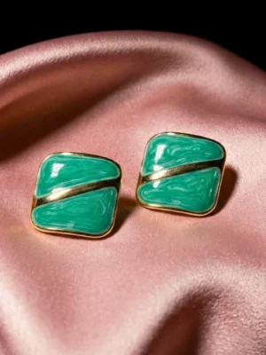Green Meenakari Square Stud Earrings
